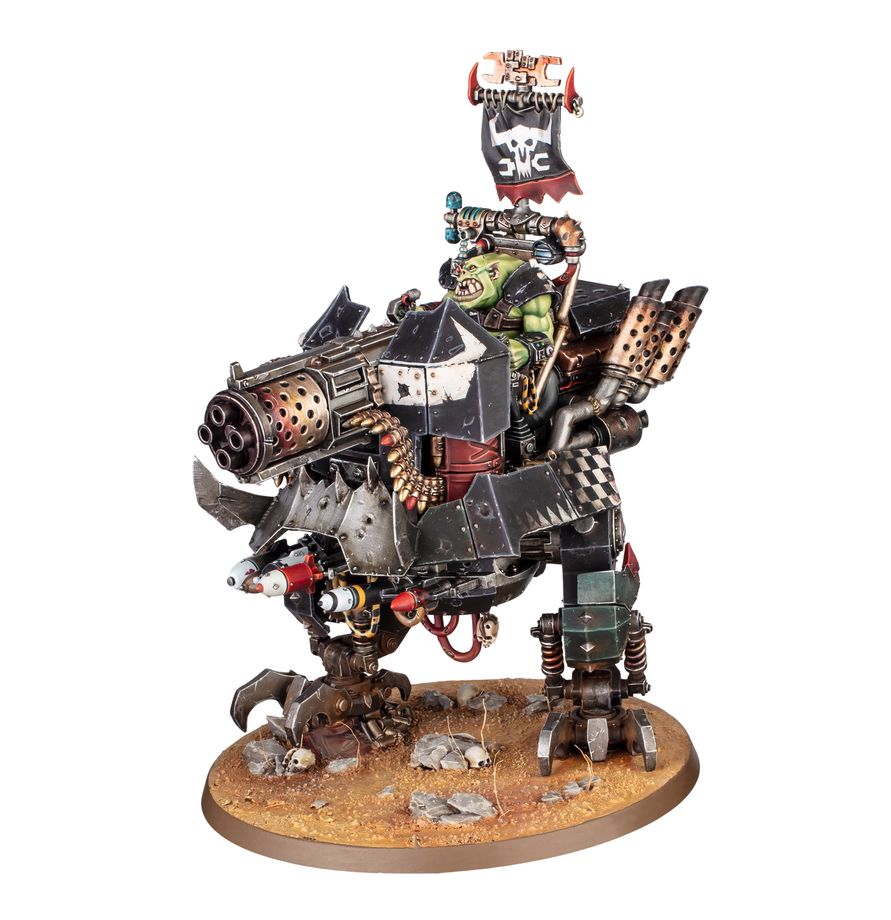 Warhammer 40.000 Armageddon Ork Kampfläufer Miniatur mit schwerer Bewaffnung und Ork Piloten