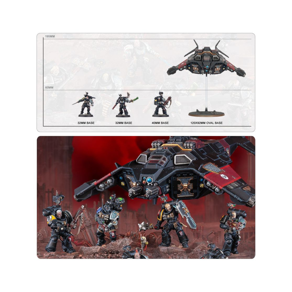 Warhammer 40k Deathwatch Einheiten Größenvergleich und Bases Übersicht mit Flugzeug Modell, Miniaturen Maßstab Tabletop Deutschland