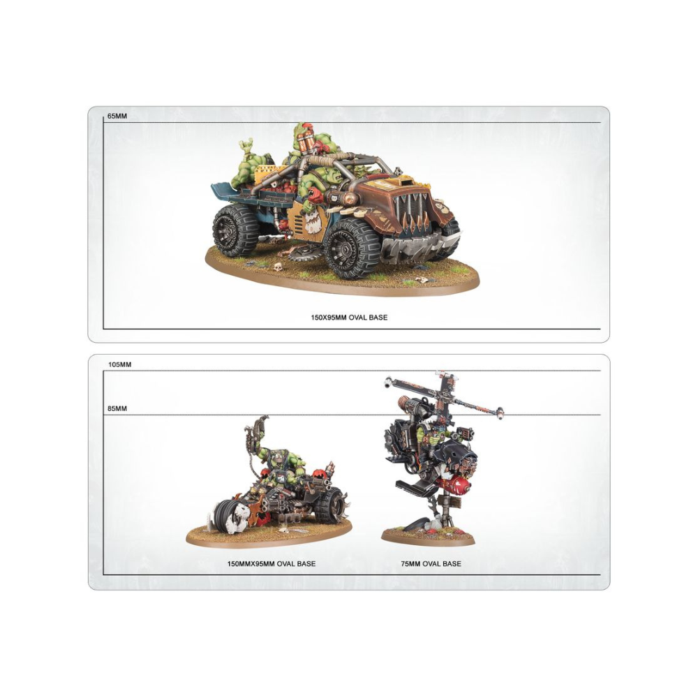 Warhammer 40k Orks Fahrzeuge und Helikopter Maße Übersicht, Tabletop Bases Größen Vergleich Armageddon Orks Set Deutschland