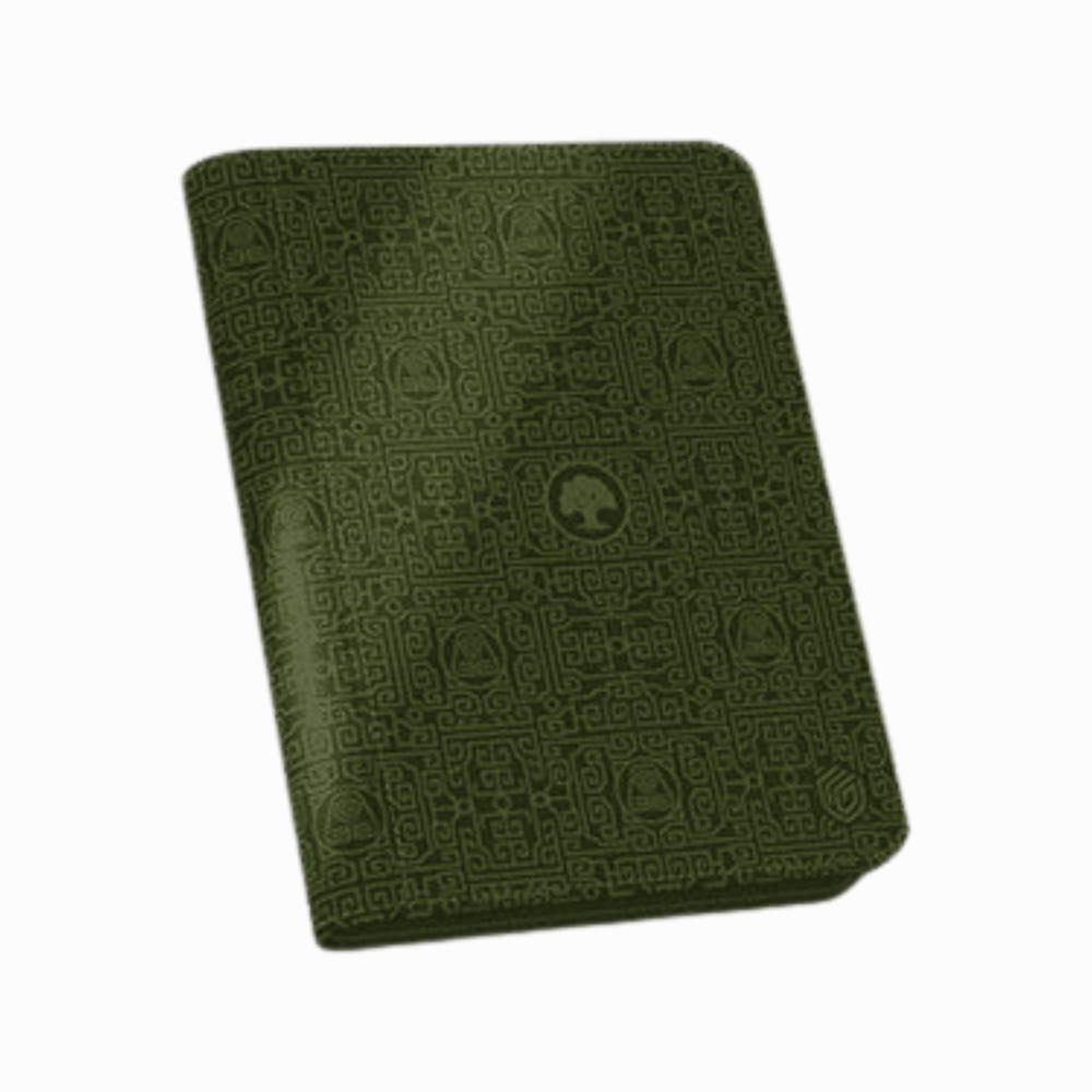 Ultimate Guard 4-Pocket Zipfolio „Avatar – Green Mana“ in dunkelgrün mit geprägtem Erd-Königreich-Muster. Hochwertiger Ordner für Sammelkarten aus Xenoskin-Material mit Reißverschluss – ideal für sichere Kartensammlung.