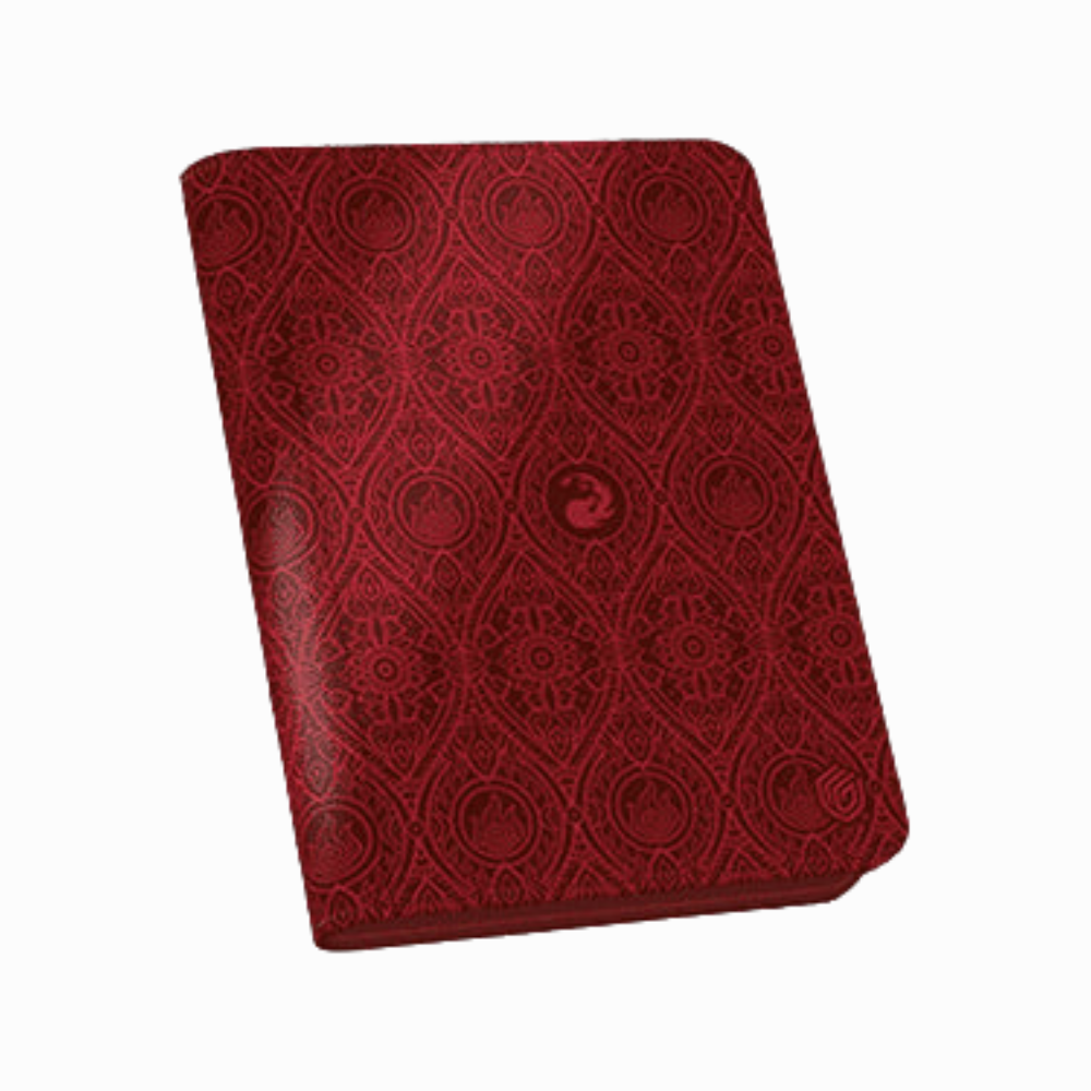 Ultimate Guard 4-Pocket Zipfolio „Avatar – Red Mana“ in kräftigem Rot mit filigranem Feuer-Nation-Muster. Premium Ordner für Sammelkarten aus robustem Xenoskin-Material mit Reißverschluss – ideal für sichere Kartensammlung und doppelt gesleevte Karten.
