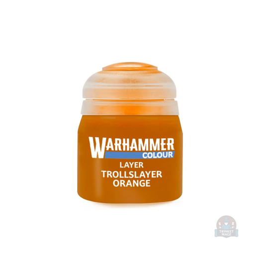 Citadel Layer Troll Slayer Orange Farbtopf mit orangefarbener Layer-Farbe für Warhammer-Miniaturen.