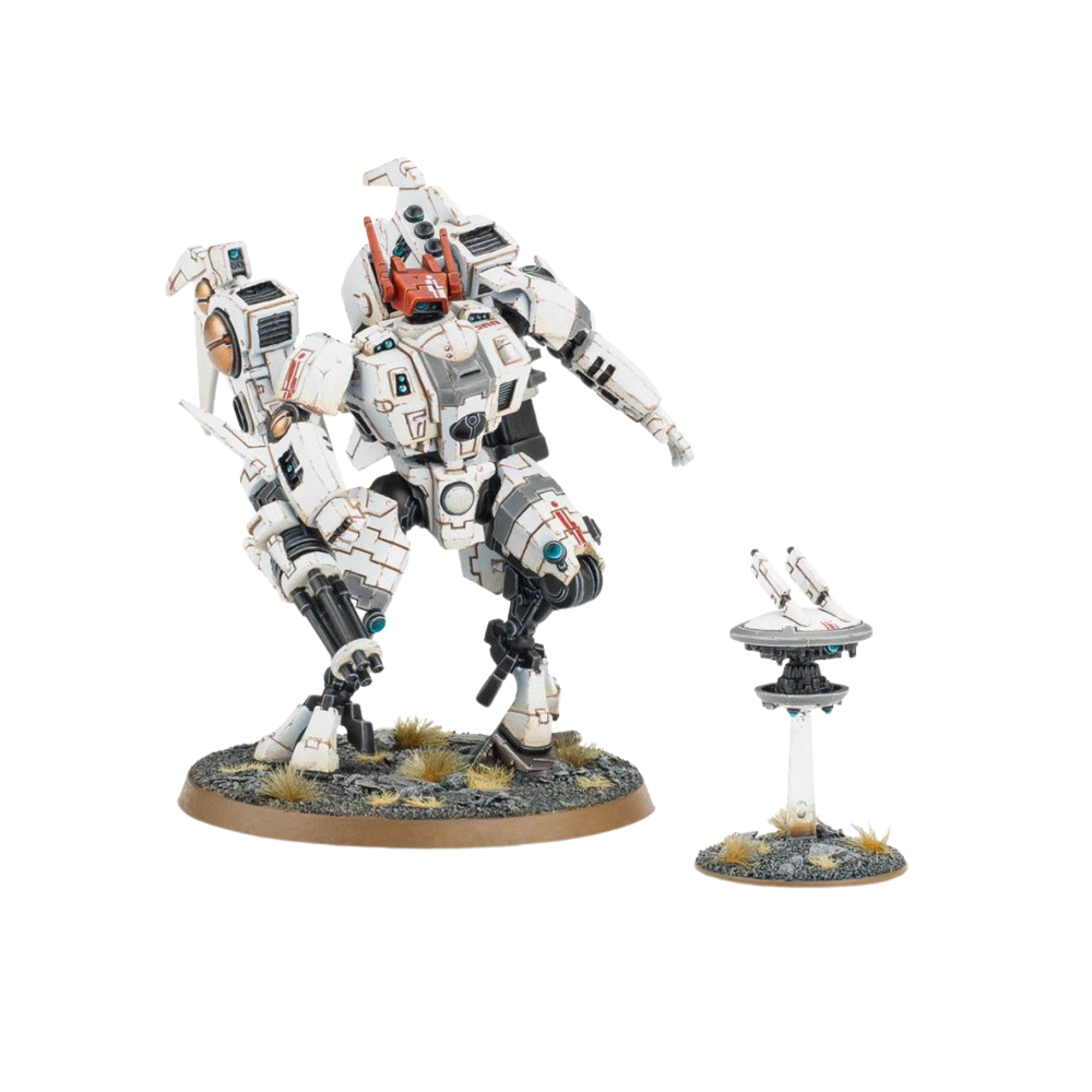Warhammer 40k Tau Empire Commander Miniatur Set mit Kampfanzug und Drohne, Tabletop Modellfigur für Warhammer 40.000 Sammler und Spieler