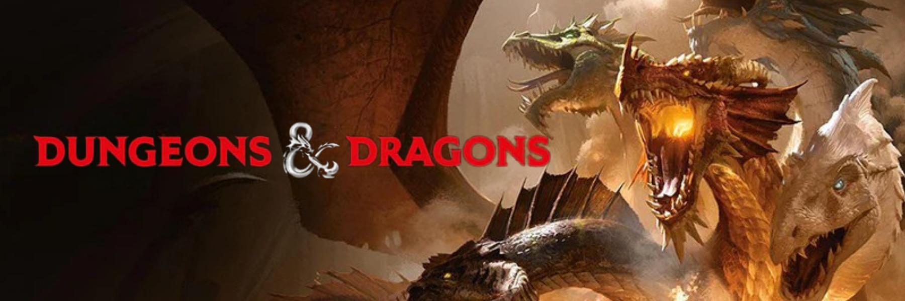 Dungeons & Dragons Eventbanner mit Drachenillustration und rotem Schriftzug – Symbolbild für Pen-&-Paper-Abenteuer und D&D-Sessions.