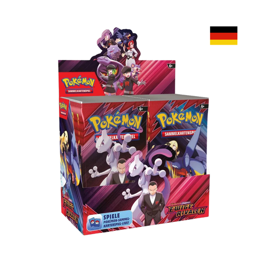 Pokémon Ewige Rivalen Booster Display Deutsch mit Mewtu und Giovanni Artwork Sammelkarten Pack mit 10 Karten für Sammler und Spieler