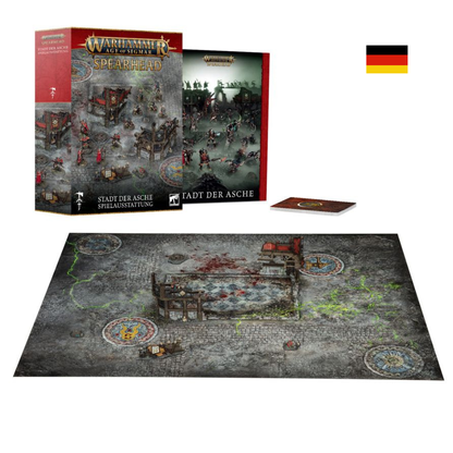 Warhammer Age of Sigmar Spielausstattung: Stadt der Asche (80-58) mit Spielmatte, Gelände, Buch und Karten.