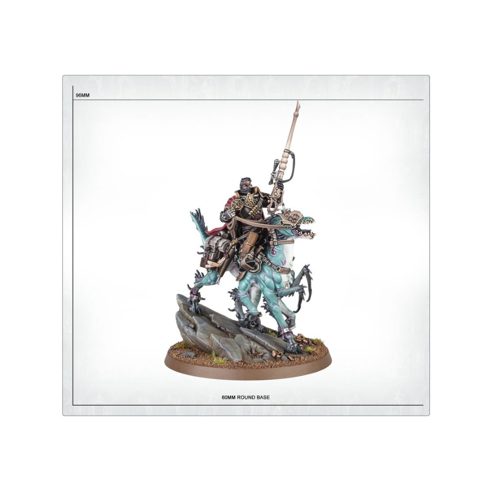 Warhammer 40k Inquisitor Kroyle Miniatur Größe Vergleich, Imperial Agents Modell auf 60mm Base mit Maßangaben