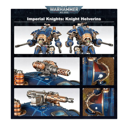 Warhammer 40.000 Imperial Knights: Knappen (54-20) mit Detailansichten von Rüstung, Kopf und Bewaffnung.