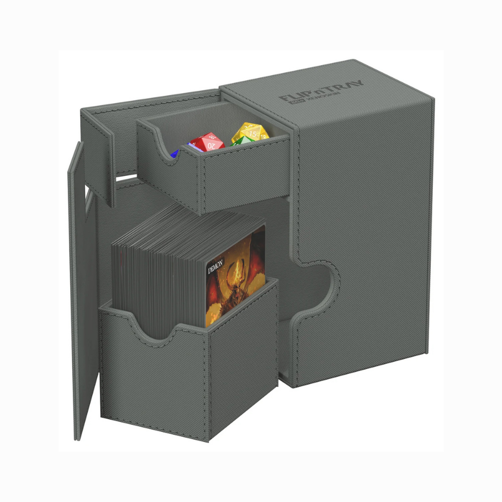 Ultimate Guard Flip’n’Tray Monocolor Deck Case 80+ Grau – Deckbox mit Würfelfach für über 80 gesleevte Karten