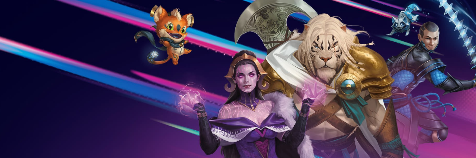 Magic Learn to Play Banner mit ikonischen Charakteren – Einstiegsevent für neue Spieler und Einsteiger in Magic: The Gathering.