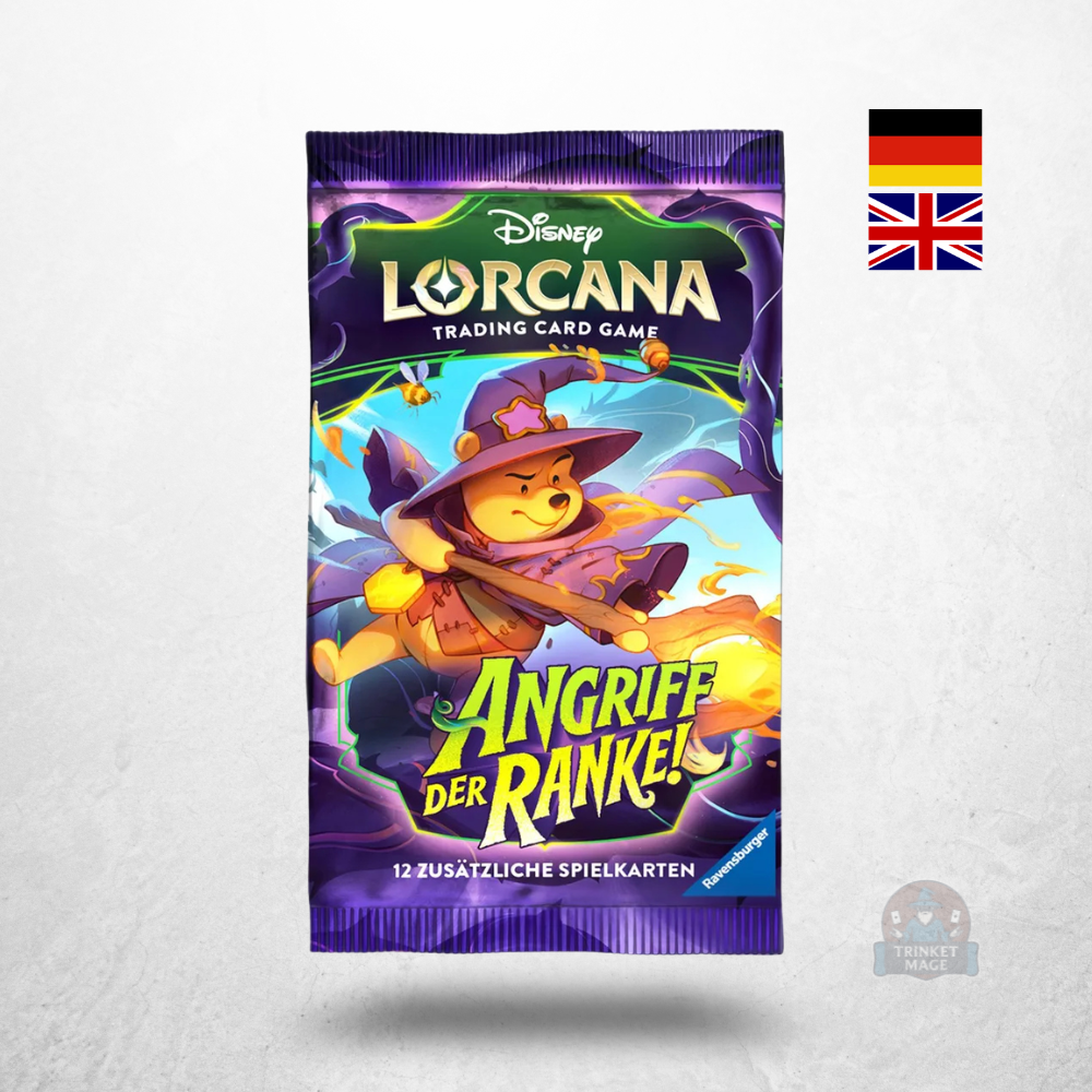 Disney Lorcana Angriff der Ranke Booster mit Winnie Puuh als Motiv in deutscher und englischer Sprache.