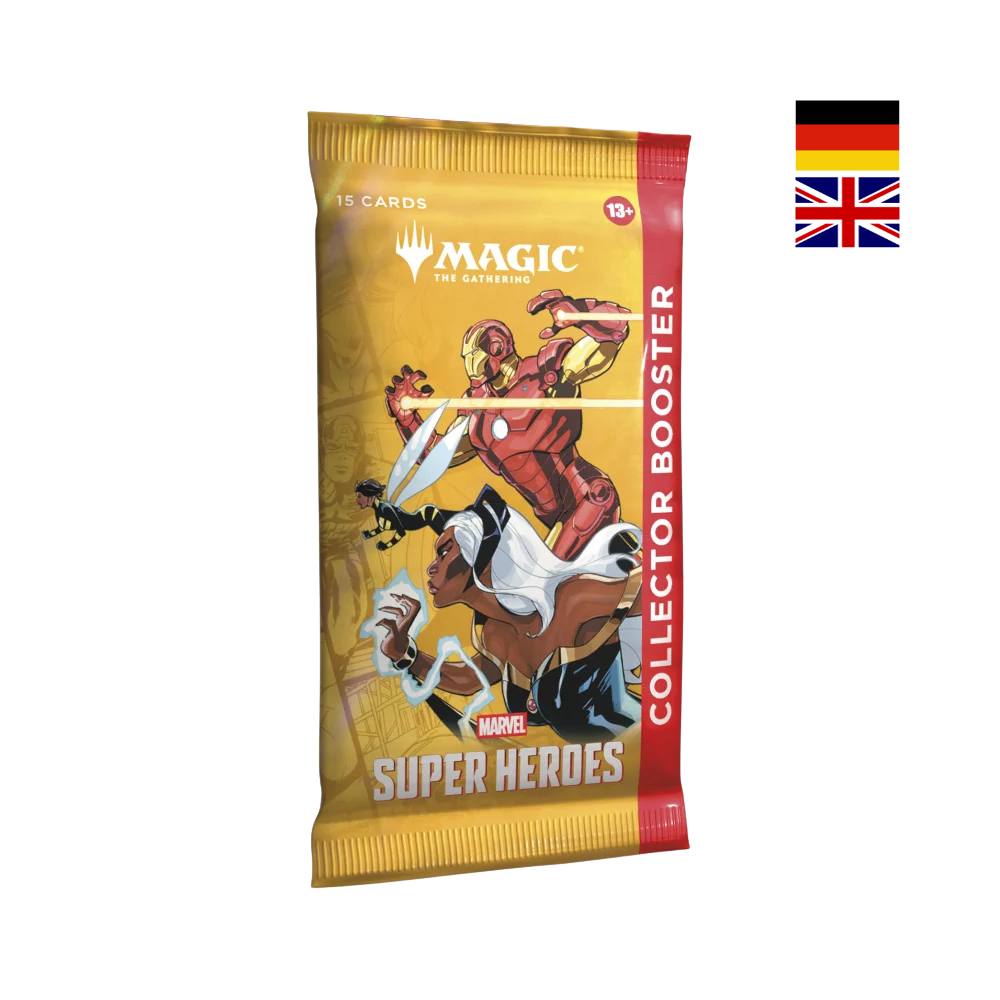 Magic: The Gathering Marvel Super Heroes Collector Boosterpack mit Iron Man und Storm Artwork