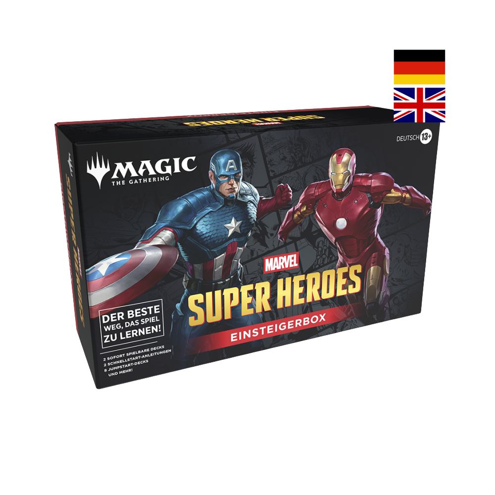 Bild 1 – Produktbild
Magic: The Gathering Marvel Super Heroes Einsteiger Box mit Captain America und Iron Man Artwork in deutscher oder englischer Sprache