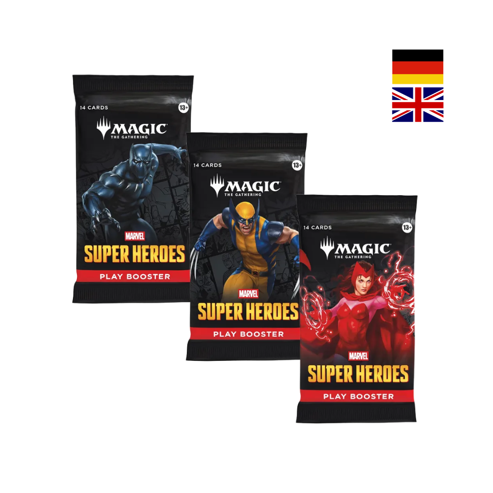 Magic: The Gathering Marvel Super Heroes Play Boosterpacks mit Black Panther, Wolverine und Scarlet Witch Artwork
