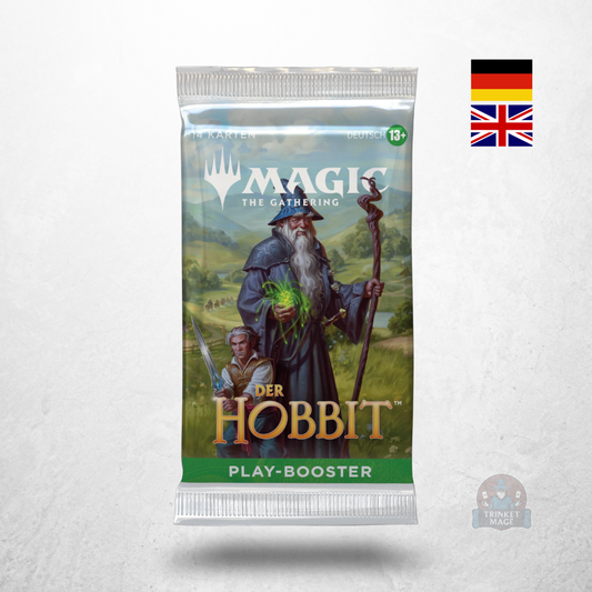 Magic: The Gathering – Der Hobbit Play Booster V1 mit Gandalf und Bilbo auf der Vorderseite.