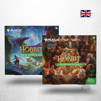 Magic: The Gathering – The Hobbit Scene Box Set mit den Editionen Treasures of Smaug und Crack the Plates in englischer Sprache.