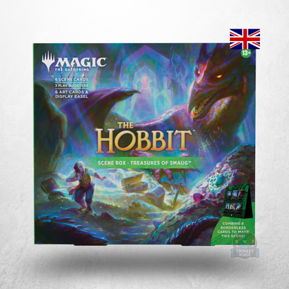 Magic: The Gathering – The Hobbit Scene Box Treasures of Smaug in englischer Sprache mit Produktverpackung auf weißem Hintergrund.