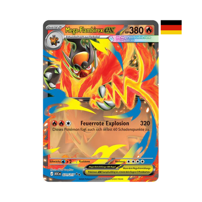 Pokémon Mega-Flambirex ex Karte deutsch Phase 2 Feuer-Pokémon 380 KP Sammelkarte aus Erhabene Helden Set