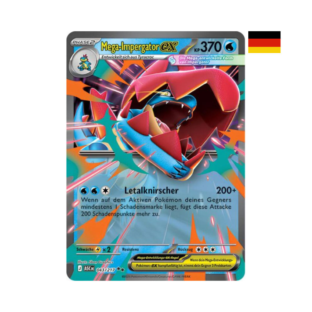 Pokémon Mega-Impergator ex Karte deutsch Phase 2 Wasser Pokémon EX 370 KP Sammelkarte Erhabene Helden