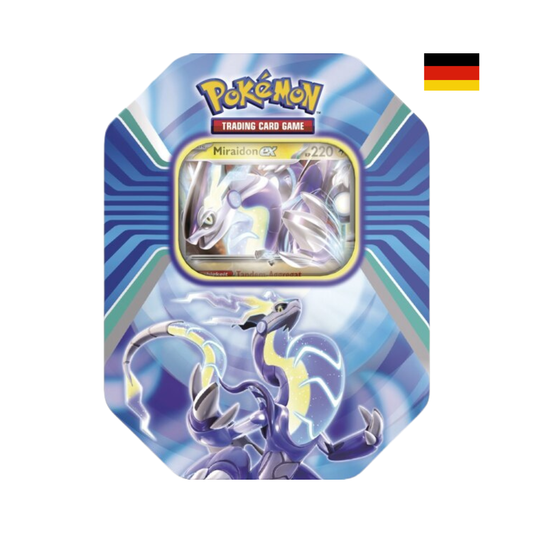 Pokémon Miraidon ex Tin Deutsch mit Elektro Pokémon Artwork Sammelbox inklusive Promo Karte und Aufbewahrungsbox für Karten