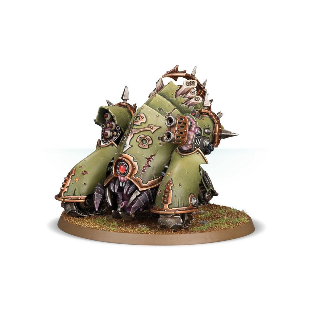 Warhammer 40k Death Guard Myphitic Blight-Hauler Miniatur Box und bemaltes Modell, grüne dämonische Kampfmaschine mit Kanonen und Nurgle-Details