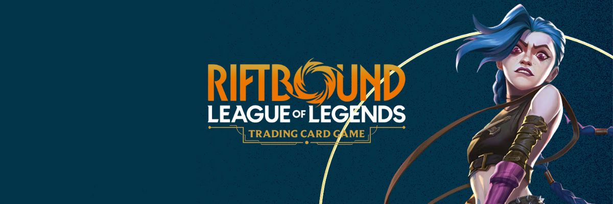 Riftbound League of Legends TCG Banner mit Jinx Charakter-Illustration.