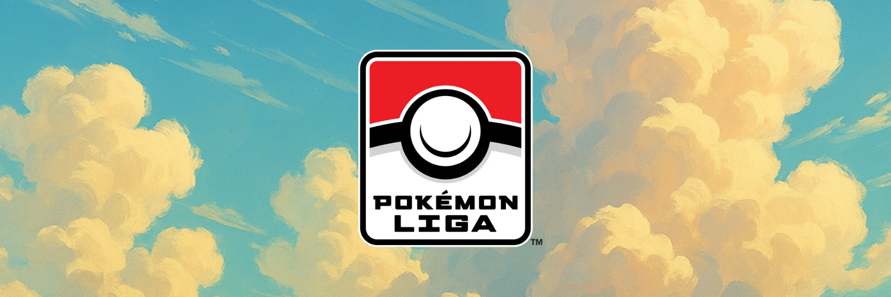 Pokemon Liga Banner mit klassischem Pokeball-Logo vor Himmelshintergrund – offizielles Logo für lokale Turniere und wöchentliche Liga-Treffen.