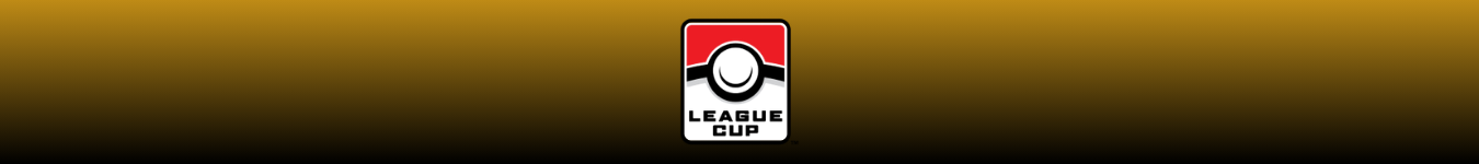 Pokemon League Cup Banner mit Pokeball-Emblem auf schwarzem Hintergrund – offizielles Turnierformat zur Qualifikation für große Meisterschaften.