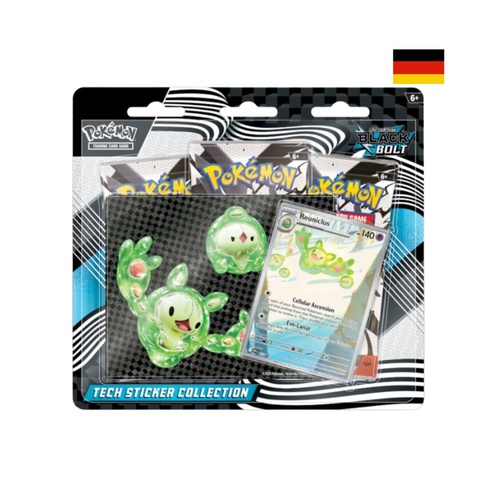 „Pokémon Tech Sticker Collection mit Reuniclus Promo-Karte, Stickern und Boosterpacks aus Black Bolt“