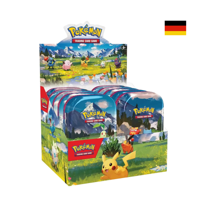 Pokémon Mini-Tin Display mit mehreren Sammelboxen der Erweiterung Mega-Entwicklung – Erhabene Helden, deutsche Version