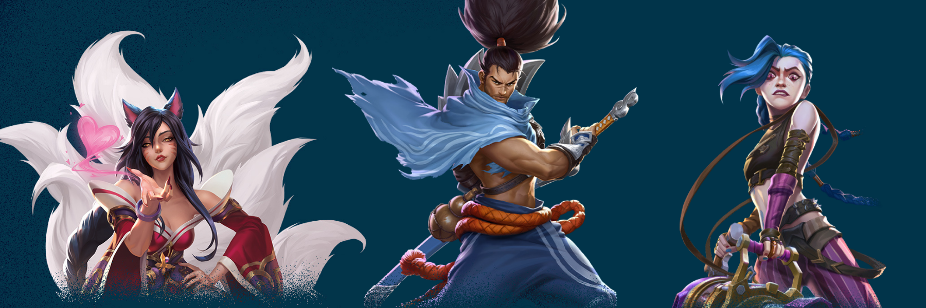 Riftbound TCG Banner mit Champions auf dunklem Hintergrund – Eventgrafik für das neue Sammelkartenspiel im Fantasy-Stil.