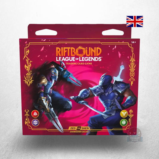Riftbound: League of Legends – Vendetta Showdown Deck in englischer Sprache mit Produktverpackung auf weißem Hintergrund.