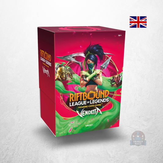 Riftbound: League of Legends – Vendetta Vault in englischer Sprache mit Produktverpackung auf weißem Hintergrund.