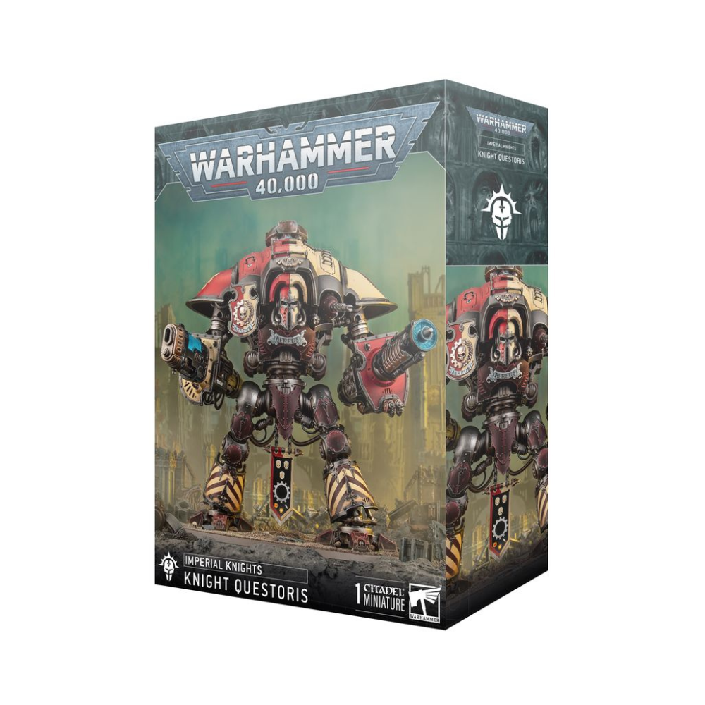 Warhammer 40.000 Imperial Knights Knight Questoris Box mit bemalter Kampfmaschine, große Miniatur mit Kanonen und Nahkampfwaffen