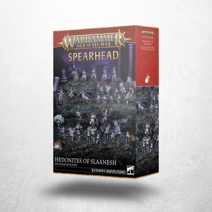 Warhammer Age of Sigmar Speerspitze: Epikureische Feiernde (70-834) mit Verpackung der Hedonites of Slaanesh.