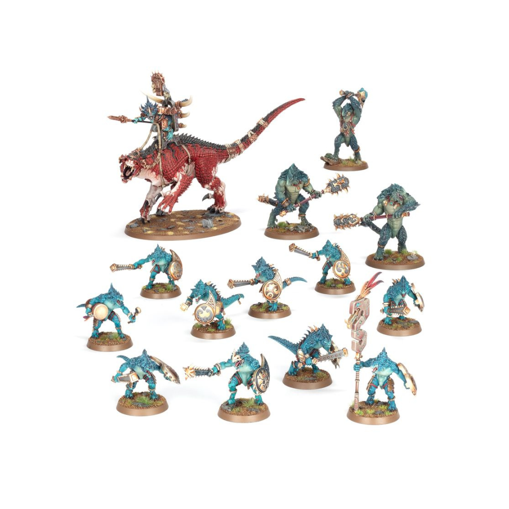 Warhammer Age of Sigmar Seraphon Miniaturen Set, bemalte Saurus Krieger und Anführer auf Dinosaurier, detaillierte Tabletop Figuren Sammlung