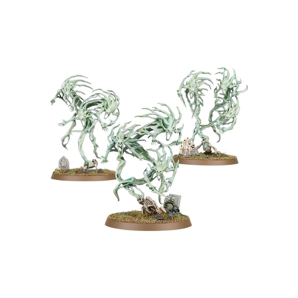 Warhammer Age of Sigmar Spirit Hosts Miniaturen, Nighthaunt Geistereinheiten mit schwebenden Skelettformen und Grabstein-Bases