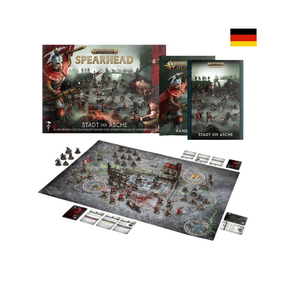 Warhammer Age of Sigmar Spearhead Stadt der Asche Inhalt Miniaturen Spielmatte Karten Gelände Set