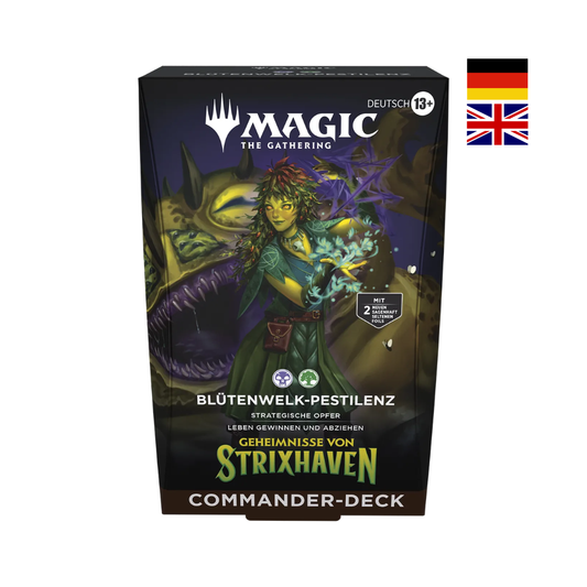 Magic The Gathering Commander Deck Blütenwelk Pestilenz Geheimnisse von Strixhaven Deutsch oder Englisch mit Opfer Strategie und Kreaturen Synergien vorgefertigtes Deck