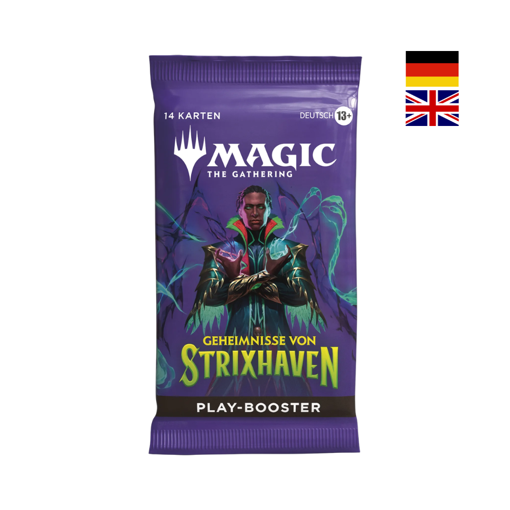 Magic The Gathering Play Booster Geheimnisse von Strixhaven mit 14 Karten und Magier Artwork, Deutsch und Englisch verfügbar