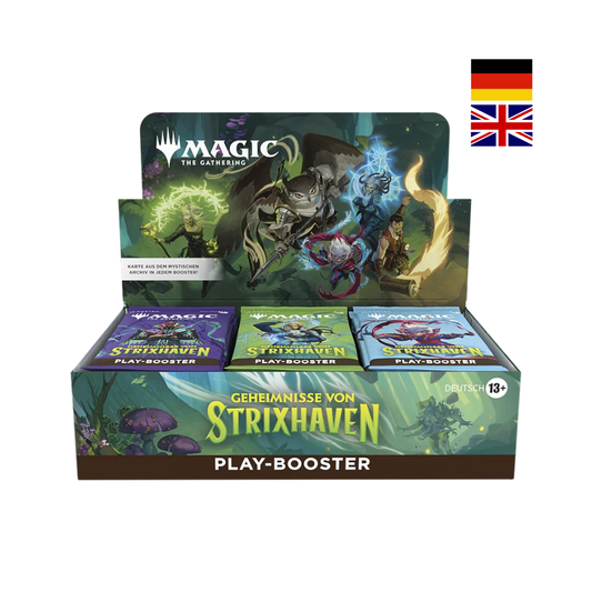 Magic The Gathering Play Booster Display Geheimnisse von Strixhaven mit mehreren Play Boostern und magischem Kreaturen Artwork, Deutsch und Englisch verfügbar