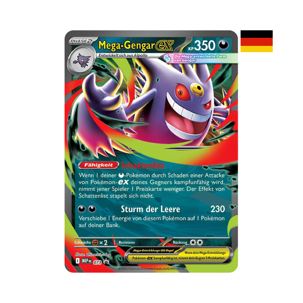 Pokémon Mega Mondschein Promokarte Mega-Gengar-ex auf Deutsch mit holografischem Kartenmotiv aus dem Pokémon TCG