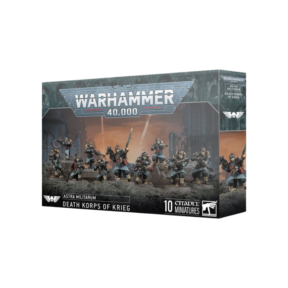 Warhammer 40k Astra Militarum Death Korps of Krieg Miniaturen Set Box mit 10 Infanterie Modellen in Uniform und Gasmasken