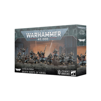 Warhammer 40k Astra Militarum Death Korps of Krieg Miniaturen Set Box mit 10 Infanterie Modellen in Uniform und Gasmasken