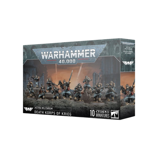 Warhammer 40k Astra Militarum Death Korps of Krieg Miniaturen Set Box mit 10 Infanterie Modellen in Uniform und Gasmasken