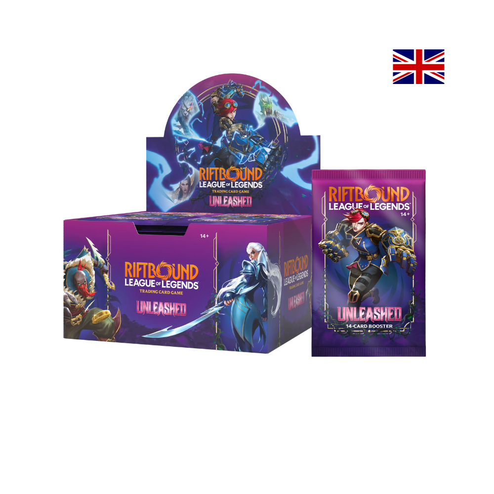 Riftbound Unleashed Booster Display mit englischem Boosterpack und Vi Artwork aus League of Legends