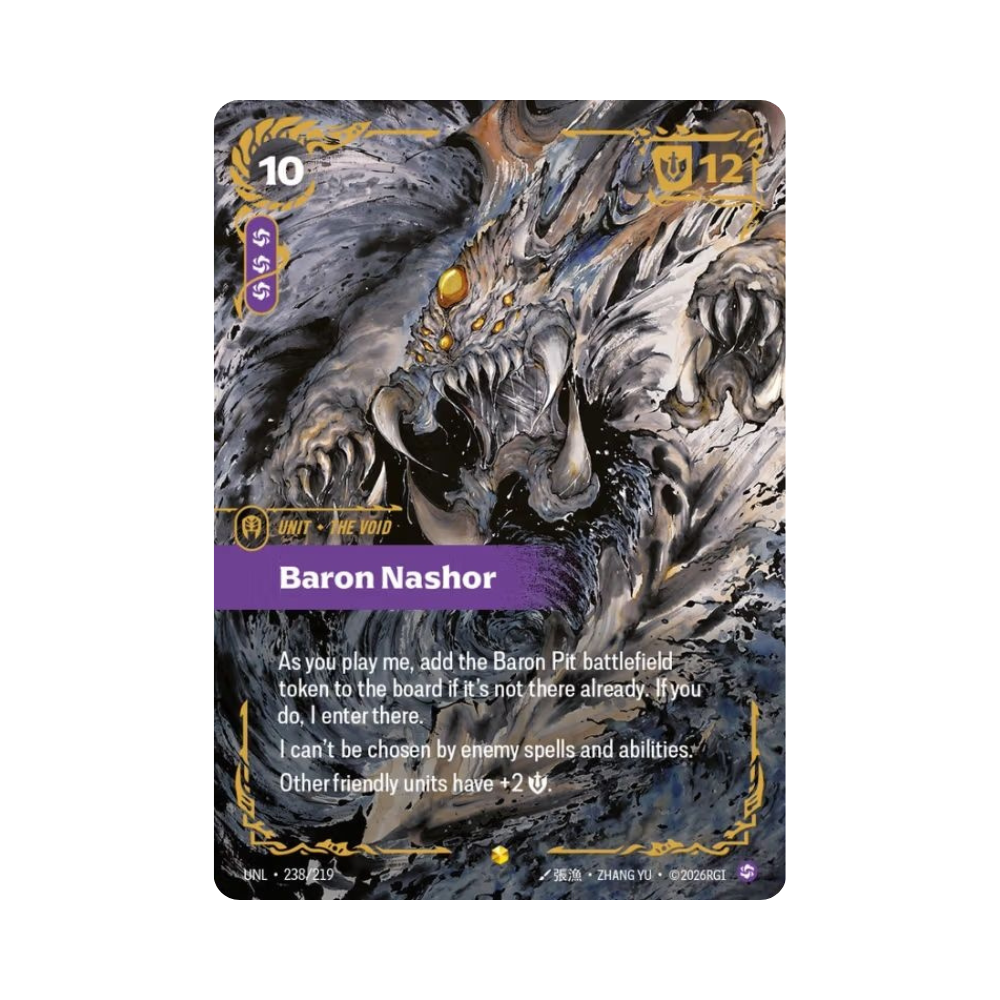 Ultimate Rare Baron Nashor Karte aus dem englischen Riftbound Unleashed Set von League of Legends