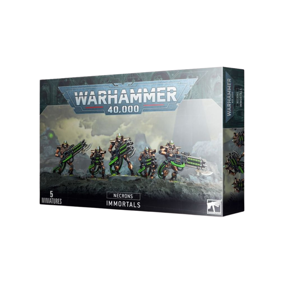 Warhammer 40.000 Miniaturen Set Necrons Immortals mit 5 Figuren und grünen Energiegewehren