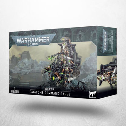 Warhammer 40.000 Necrons Kommandogleiter Bausatz auf Produktverpackung mit Catacomb Command Barge Modell