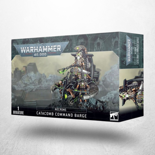 Warhammer 40.000 Necrons Kommandogleiter Bausatz auf Produktverpackung mit Catacomb Command Barge Modell